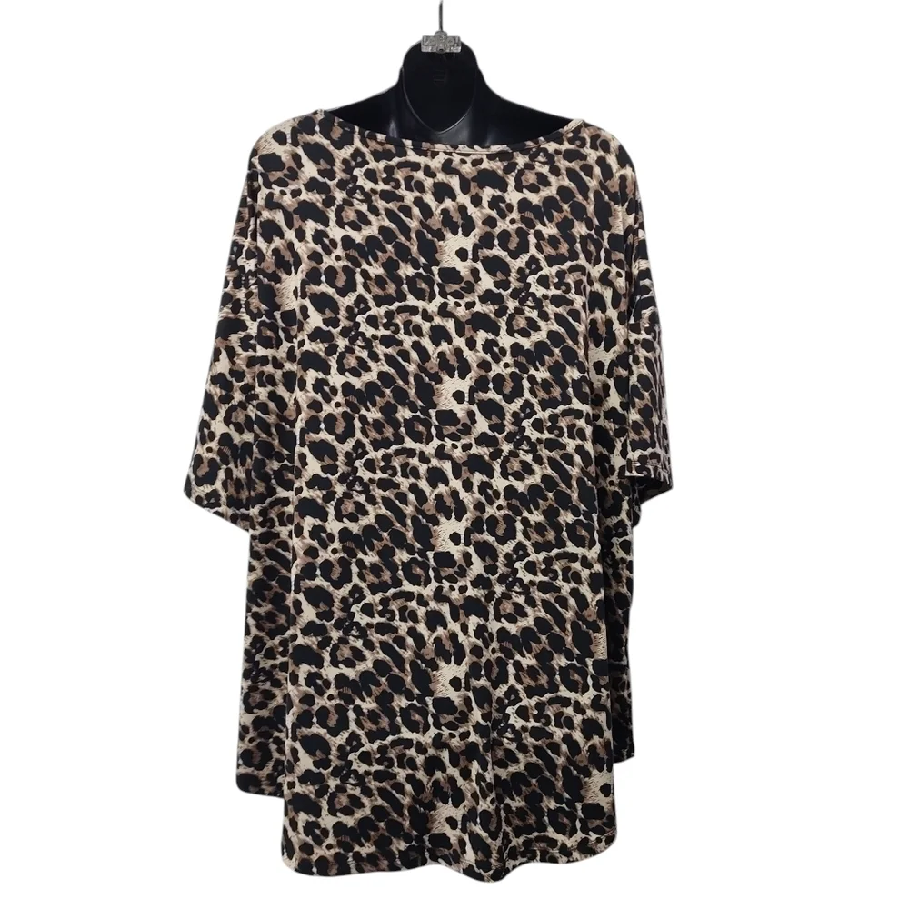 Emery Rose Womens Leopard Print Pullover Stretch Soft Blouse Plus Size 4XL - Picture 2 of 8
